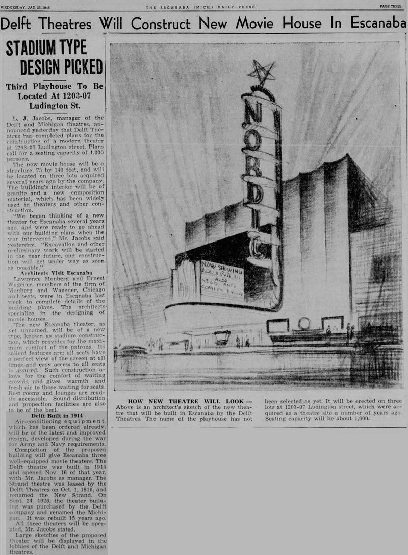Michigan Theatre - Jan 23 1946 Article On New Theater Never Built And History Of Strand And Michigan (newer photo)